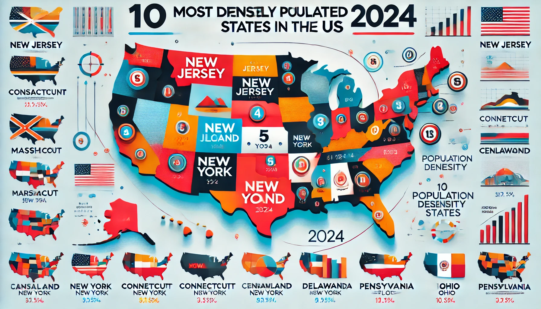 Most Densely Populated States in the United States in 2024